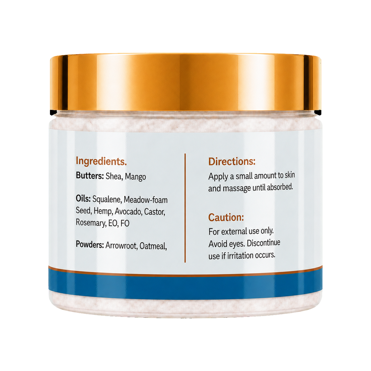 A jar of Neptune Frost Whipped Body Butter with a metallic gold lid and a light blue label showing ingredients and directions, set against a plain white background.