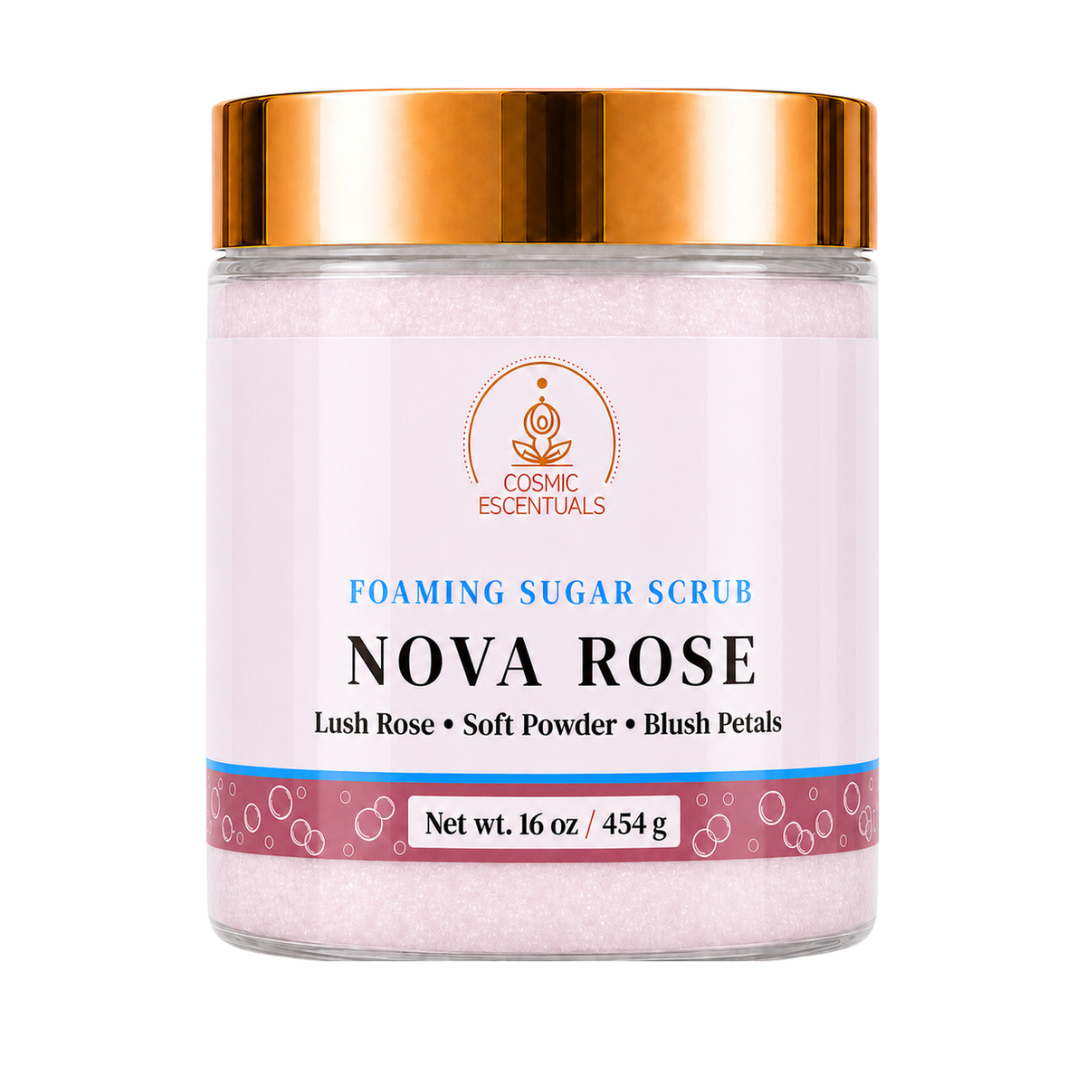Nova Rose Foaming Sugar Scrub 16oz jar shown on its own against a plain background.
