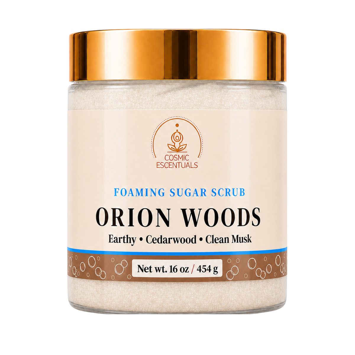 Orion Woods Foaming Sugar Scrub 16oz jar shown on its own against a plain background.