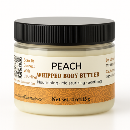Peach whipped body butter jar with black ribbed lid, 4 oz/113 g