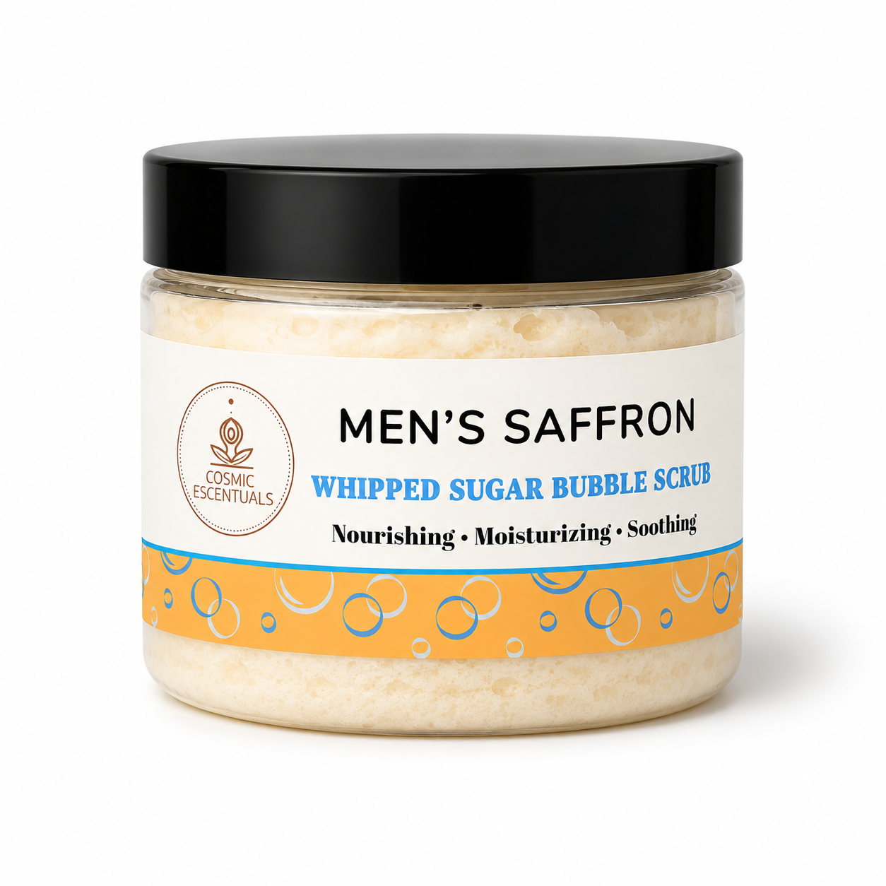 Men's Saffron Whipped Sugar Bubble Scrub by Cosmic Escentuals – exfoliating body scrub for men