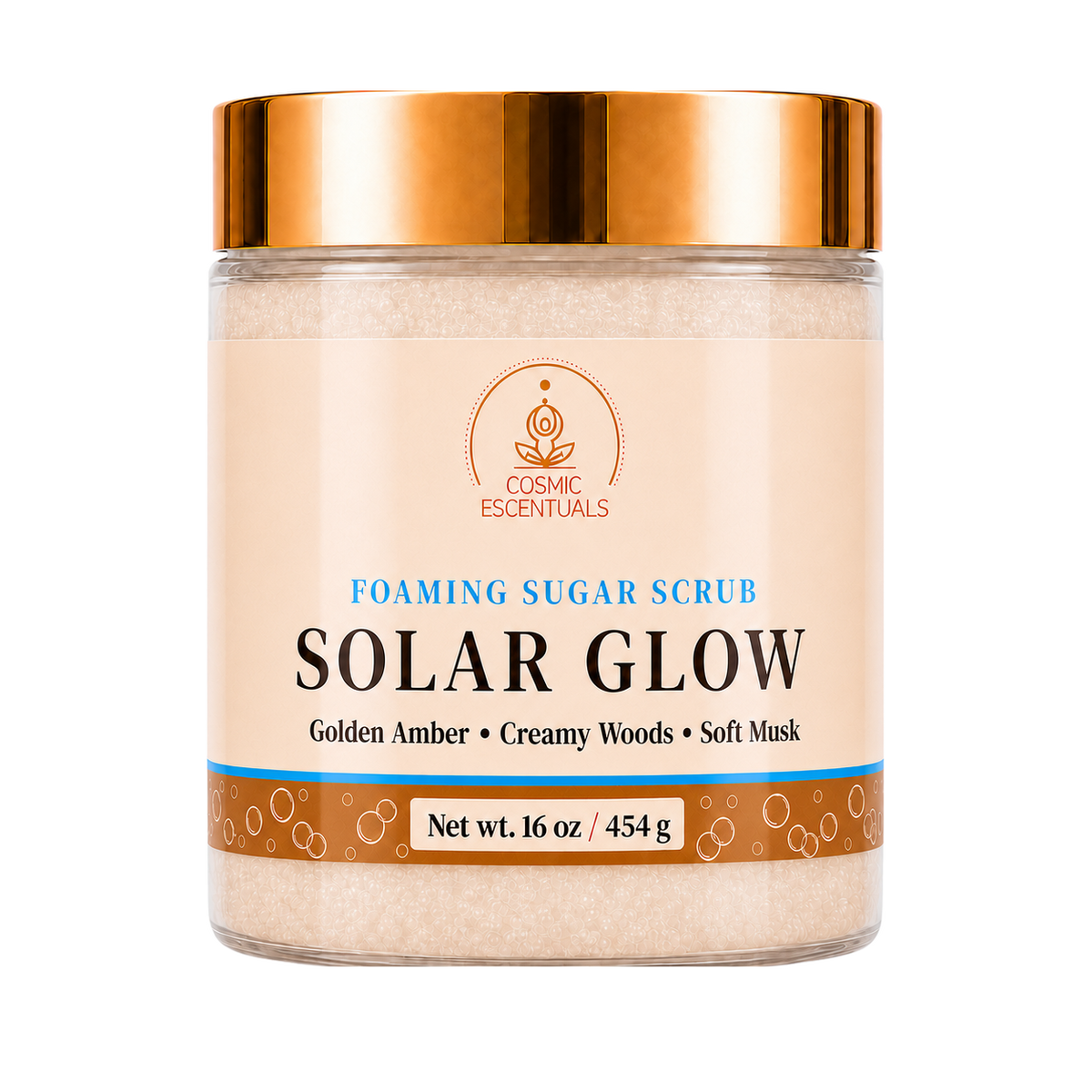 Solar Glow Foaming Sugar Scrub 16oz jar shown on its own against a plain background.