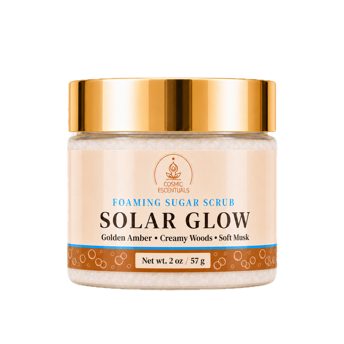 Solar Glow Foaming Sugar Scrub 2oz jar shown on its own against a plain background.
