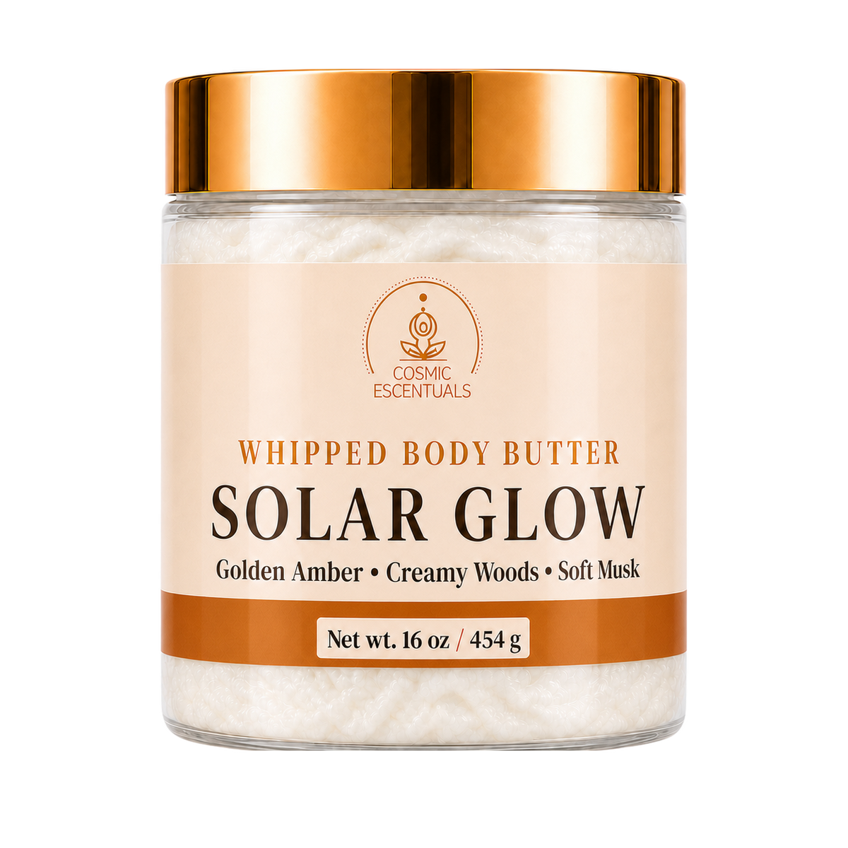 Solar Glow Whipped Body Butter 16oz jar shown on its own against a plain background.