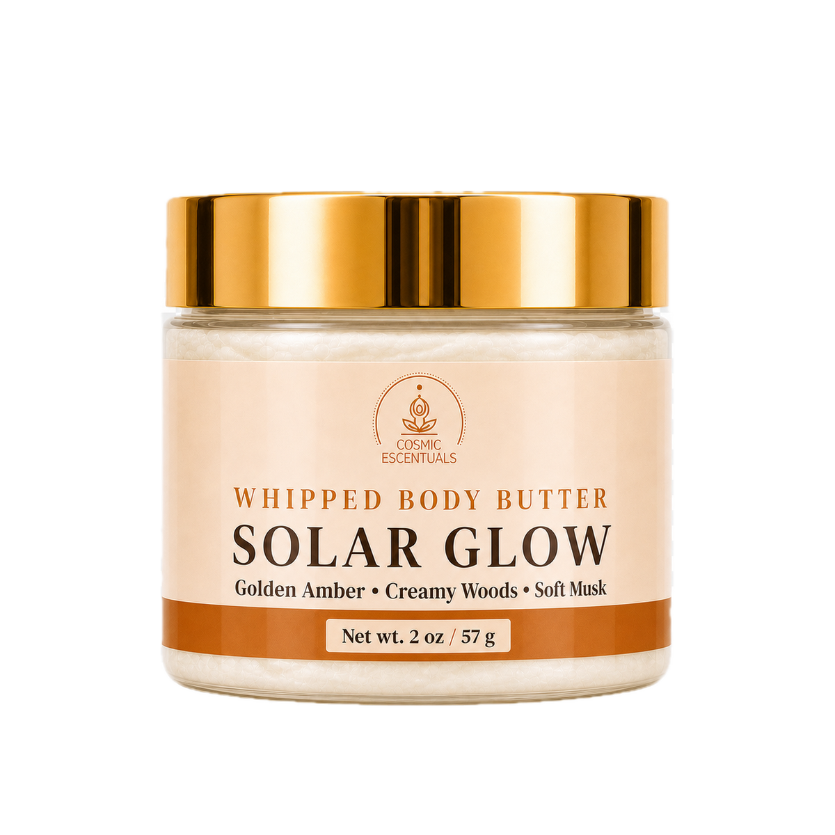 Solar Glow Whipped Body Butter 2oz jar shown on its own against a plain background.
