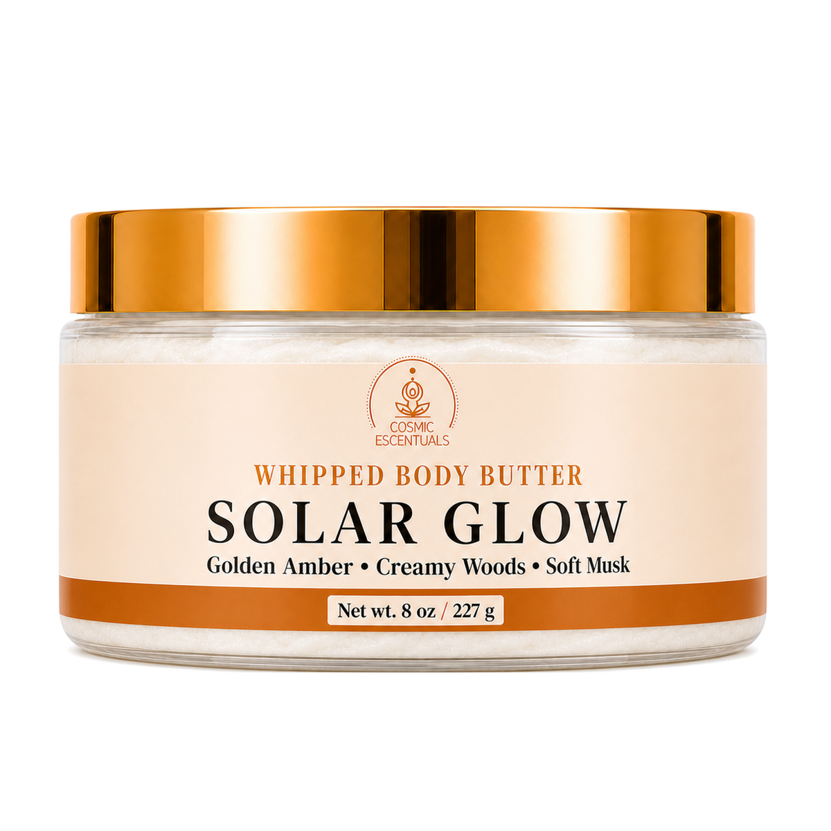 Solar Glow Whipped Body Butter 8oz jar shown on its own against a plain background.