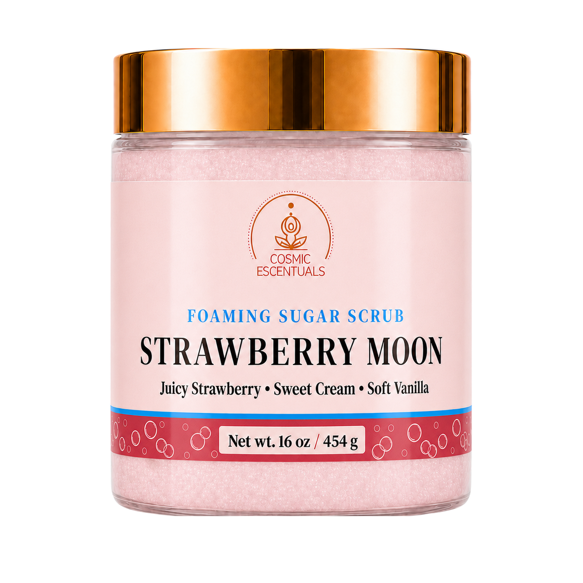 Strawberry Moon Foaming Sugar Scrub 16oz jar shown on its own against a plain background.