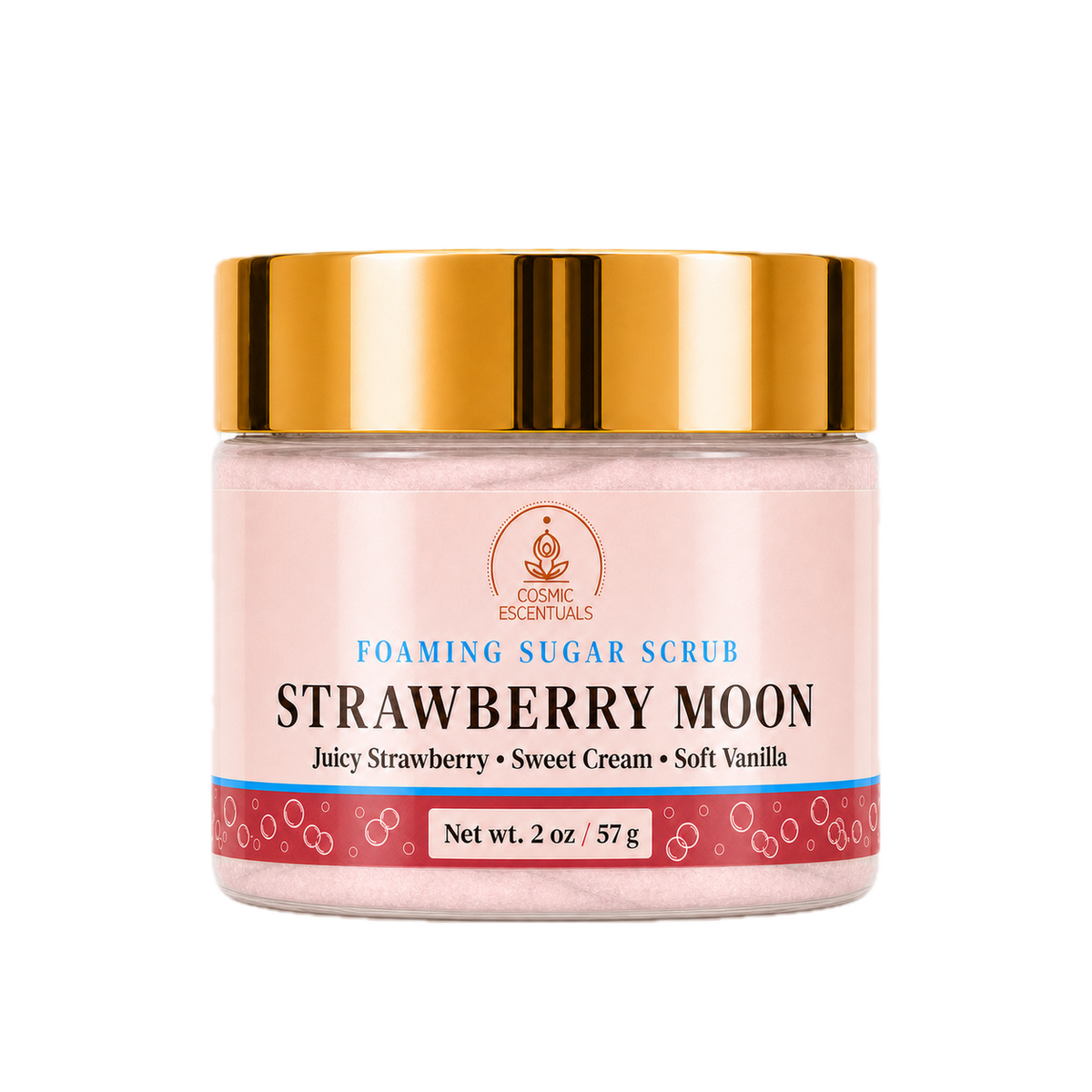 Strawberry Moon Foaming Sugar Scrub 2oz jar shown on its own against a plain background.