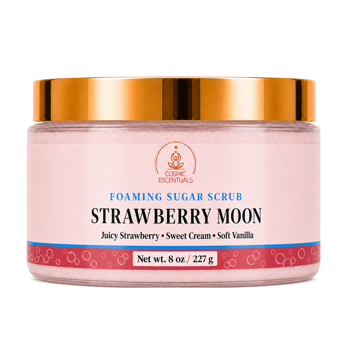 Strawberry Moon Foaming Sugar Scrub 8oz jar shown on its own against a plain background.