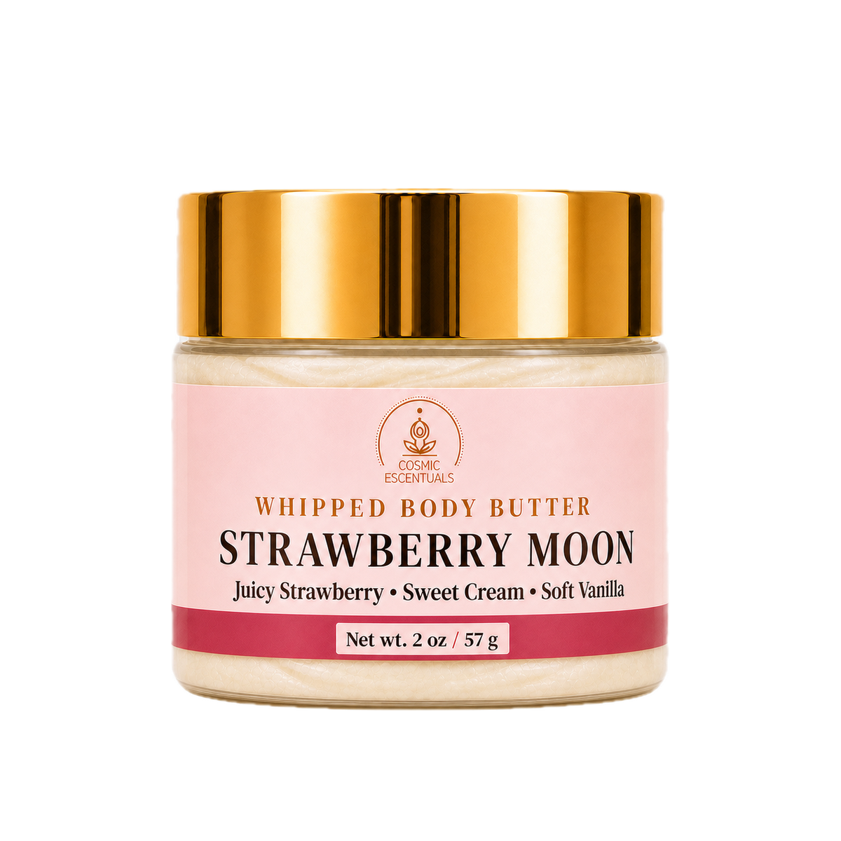 Strawberry Moon Whipped Body Butter 2oz jar shown on its own against a plain background.