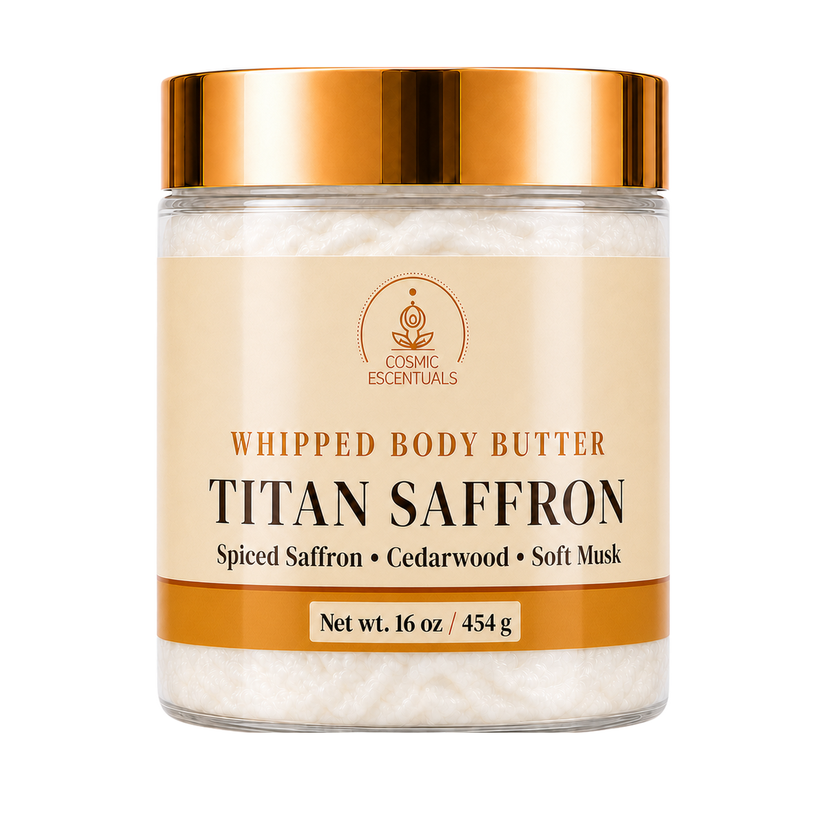 Titan Saffron Whipped Body Butter 16oz jar shown on its own against a plain background.