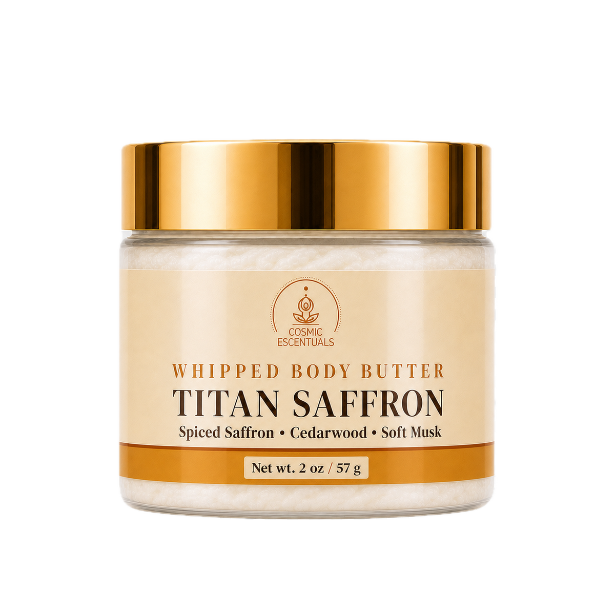Titan Saffron Whipped Body Butter 2oz jar shown on its own against a plain background.