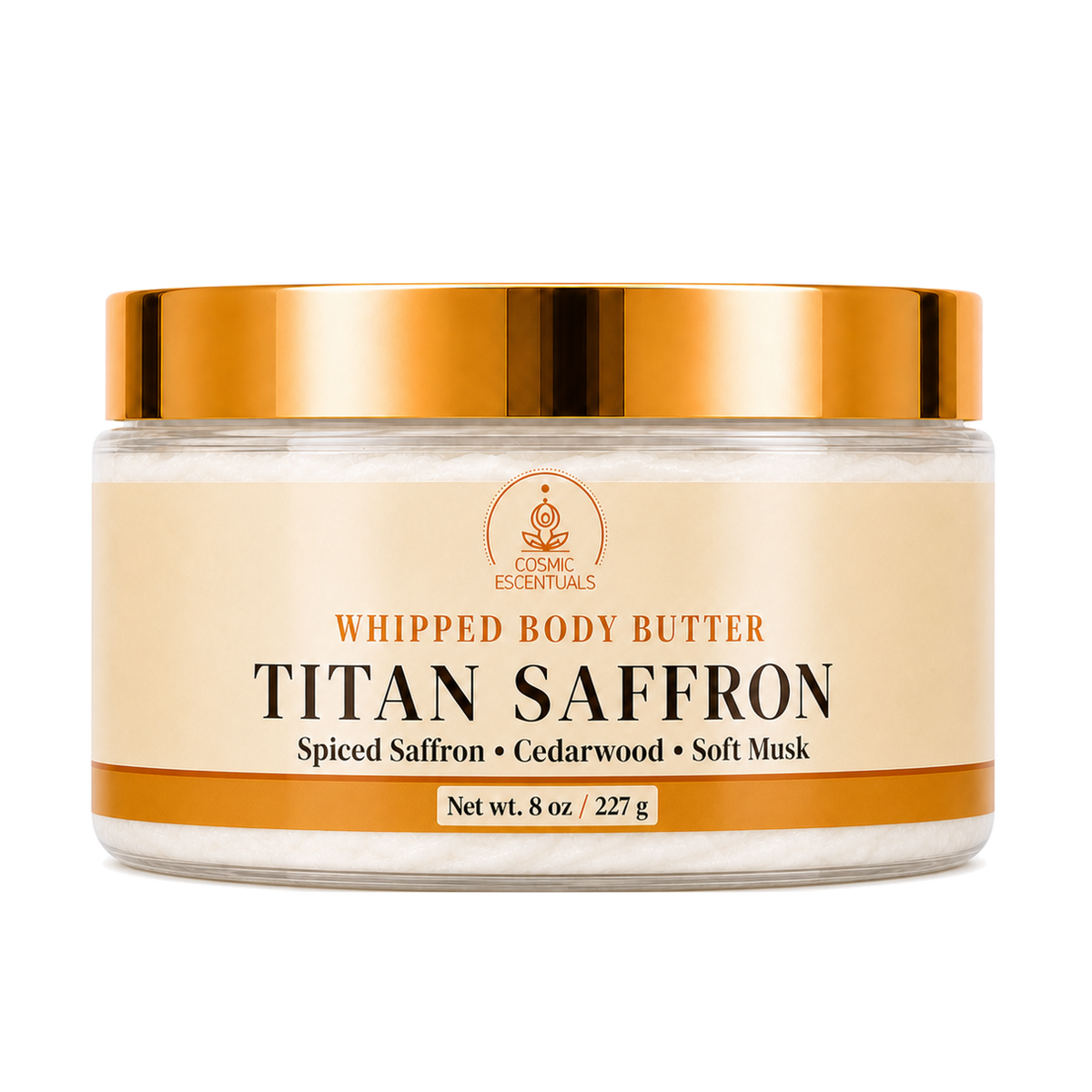 Titan Saffron Whipped Body Butter 8oz jar shown on its own against a plain background.