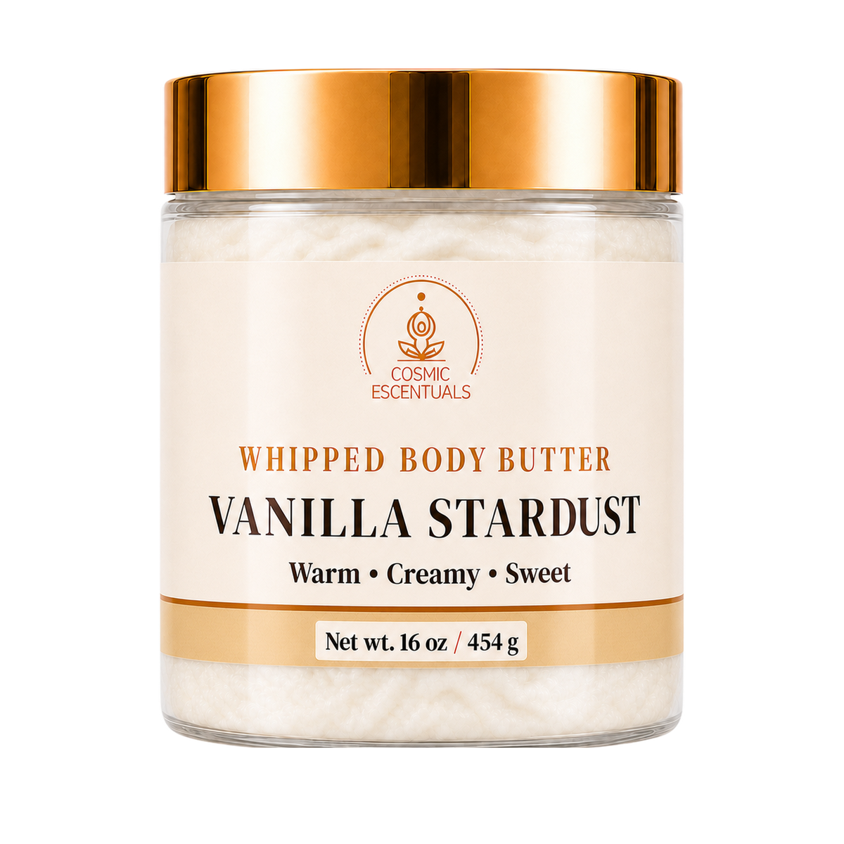 Vanilla Stardust Whipped Body Butter 16oz jar shown on its own against a plain background.