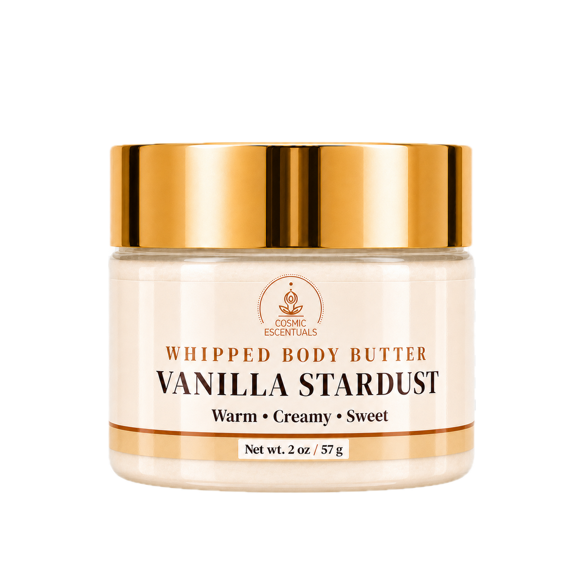 Vanilla Stardust Whipped Body Butter 2oz jar shown on its own against a plain background.