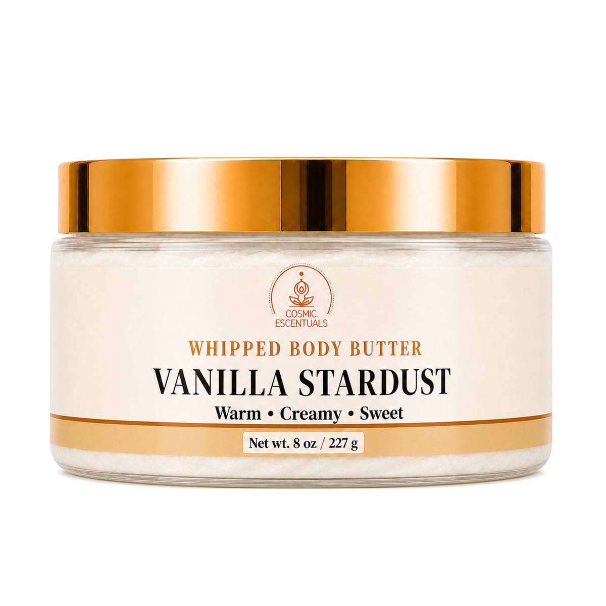 Vanilla Stardust Whipped Body Butter 8oz jar shown on its own against a plain background.