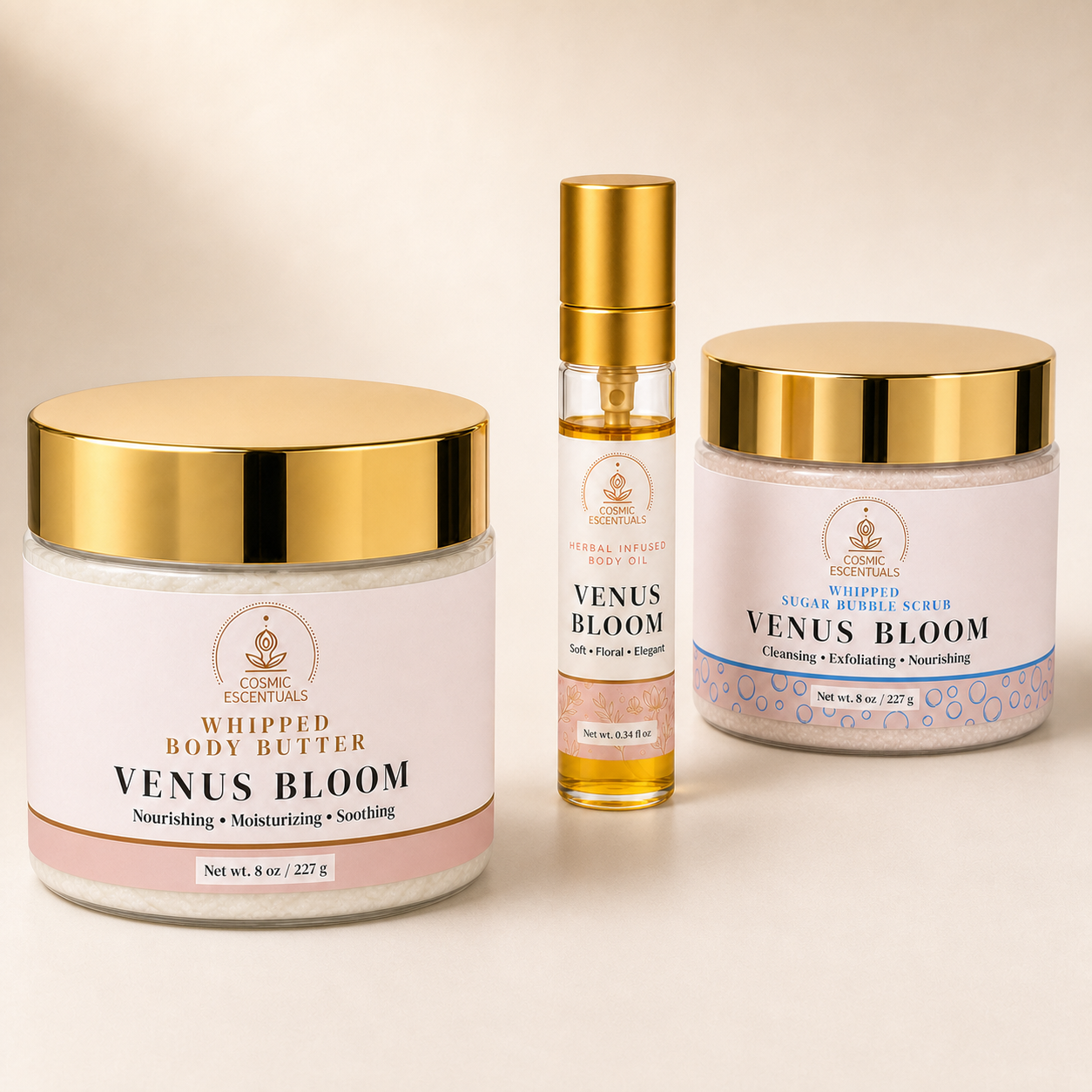 Venus Bloom Bundle – Body Butter, Scrub & Oil Set