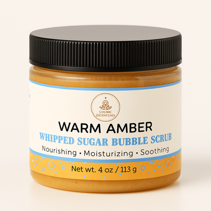 Warm Amber Whipped Sugar Bubble Scrub jar, gel amber, black lid