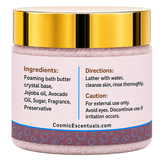 Nova Rose Foaming Sugar Scrub back label