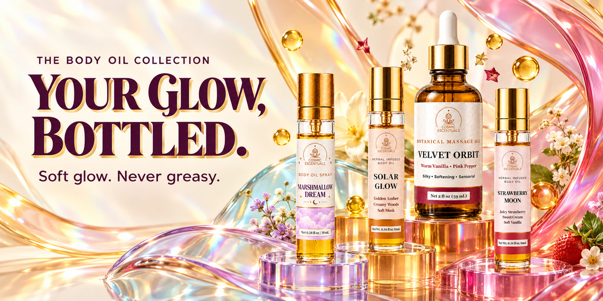 The Body Oil Collection. Your Glow, Bottled. Soft glow. Never greasy.