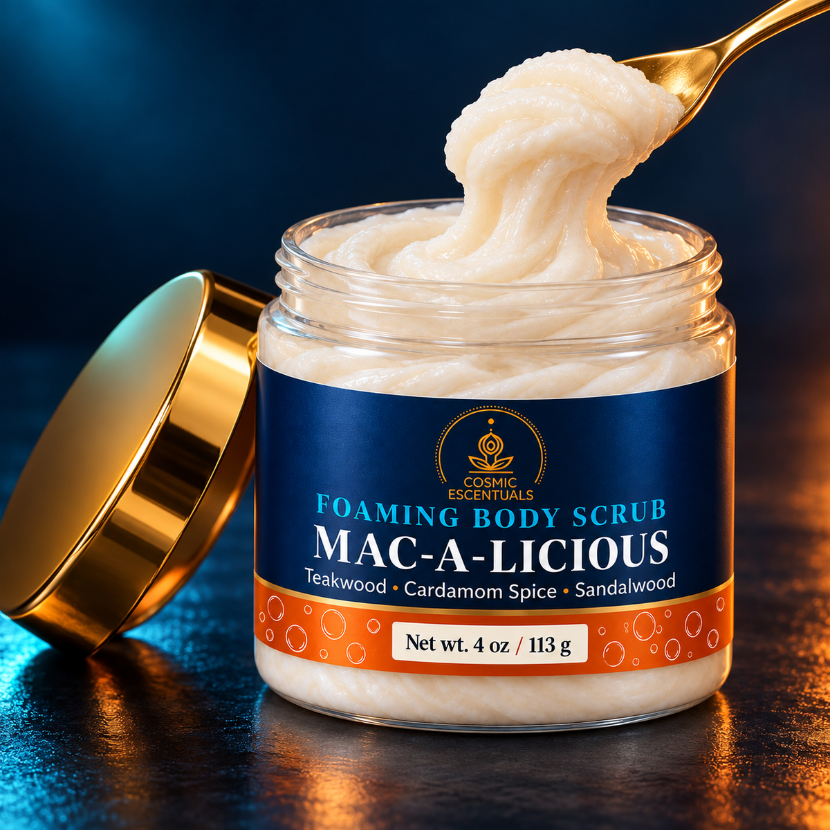 Mac-a-licious Foaming Body Scrub creamy off-white texture