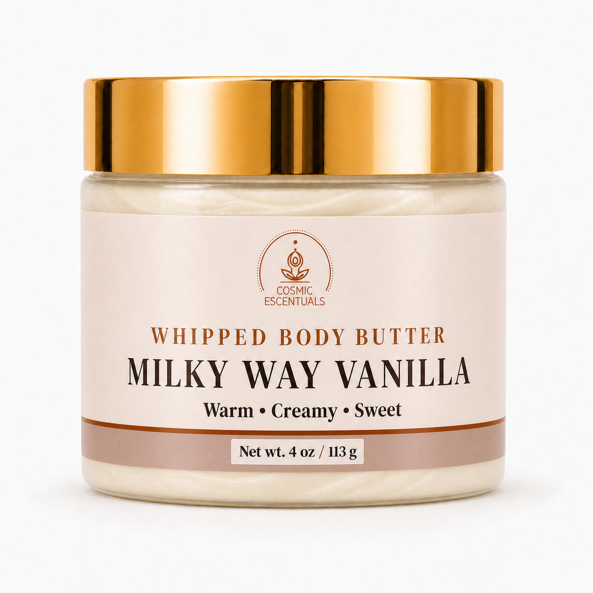 Milky Way Vanilla Whipped Body Butter by Cosmic Escentuals on a clean white background.