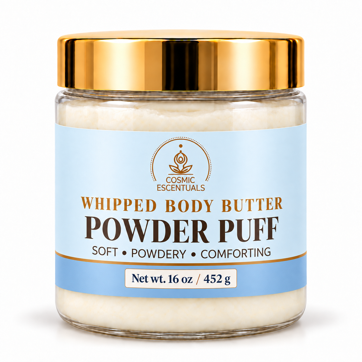 Powder Puff whipped body butter, 16 oz jar on white background