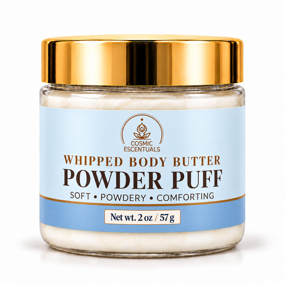 Powder Puff whipped body butter, 2 oz jar on white background