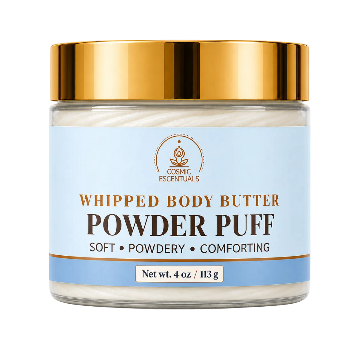 Powder Puff whipped body butter, 4 oz jar on white background