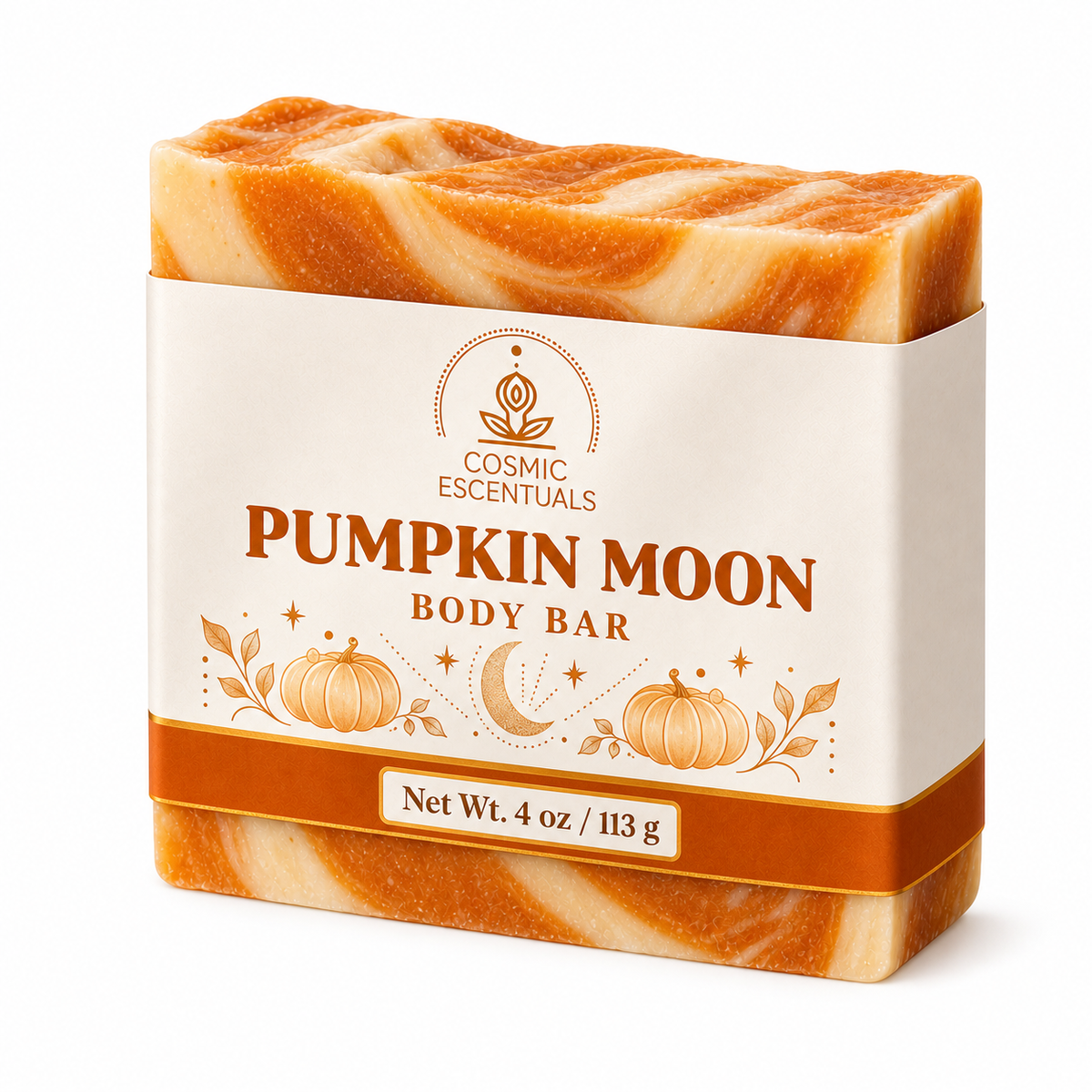 Pumpkin Moon Body Bar by Cosmic Escentuals on a warm white background